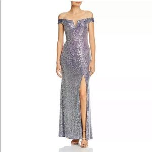 AQUA FORMAL Womens Sequined Pouf Sleeve V Neck Full-Length Evening Sheath Dress main image 1